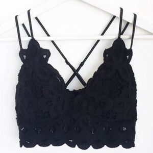 SALE Black Double Strap Crochet Lace Scallop Bralette